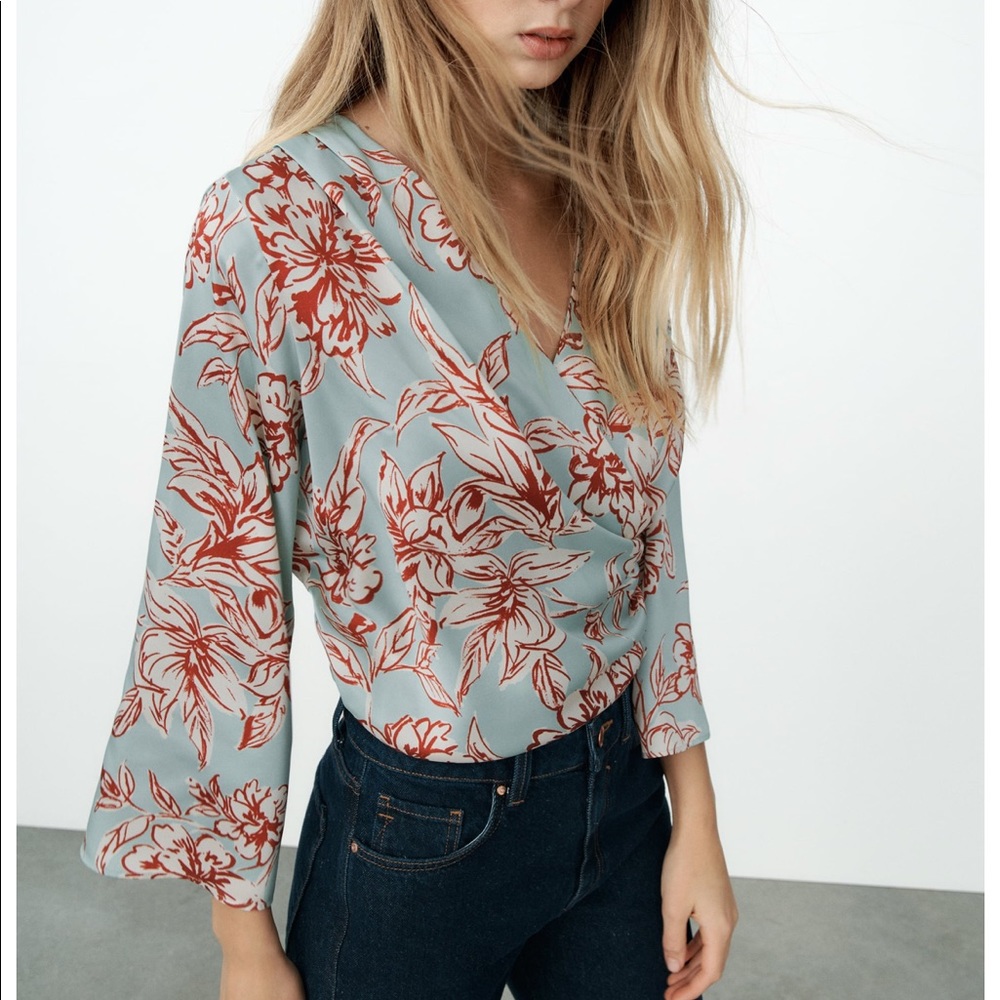 Zara Printed Crossover Blouse